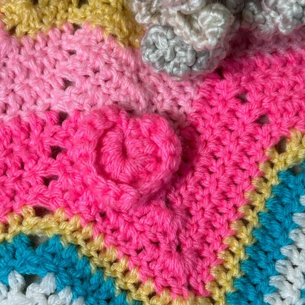 Lovey Security Blanket Handmade Crochet Starburst Color Pattern Baby Shower Gift